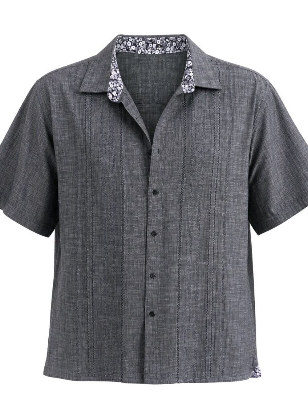 Men's Short Sleeve Grey Button-Up Shirt with Contrast Collar Van Heusen